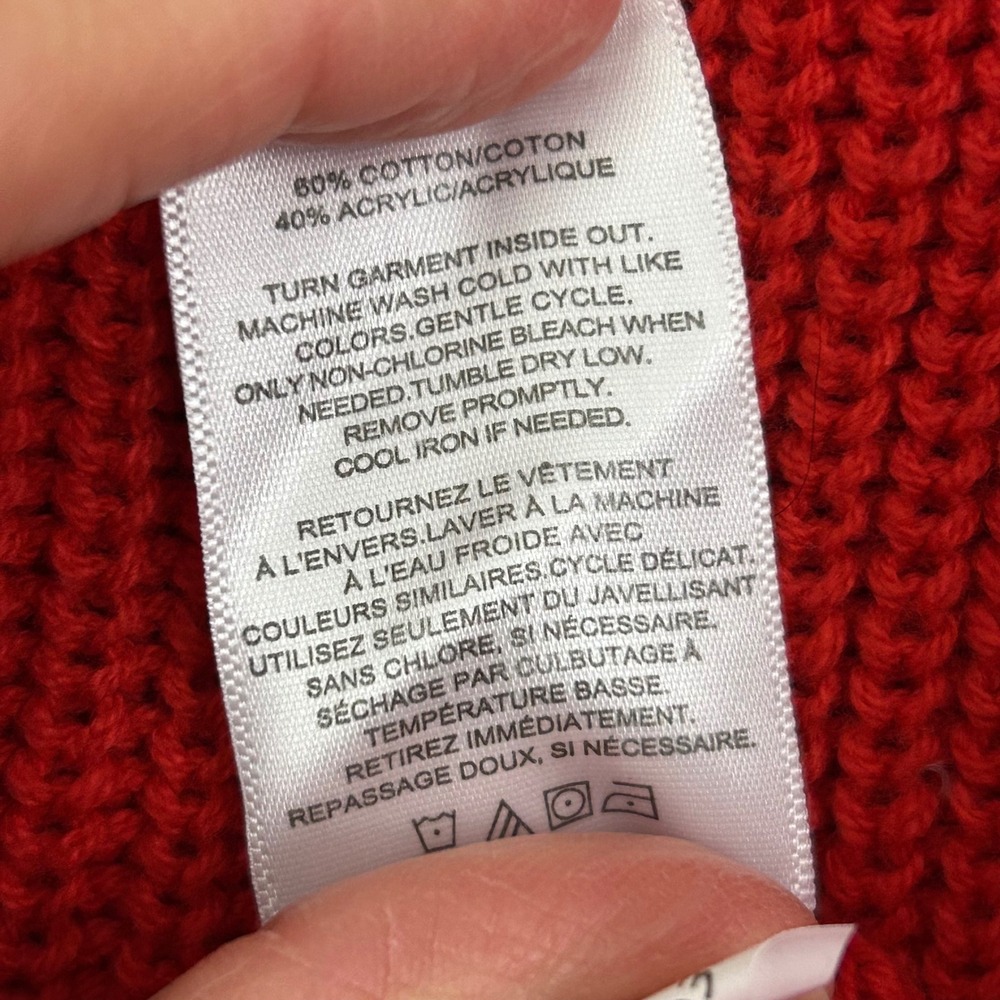 Express Red V-Neck Shaker Knit Sweater Black White Sleeve Stripe Womens Small - Picture 6 of 8